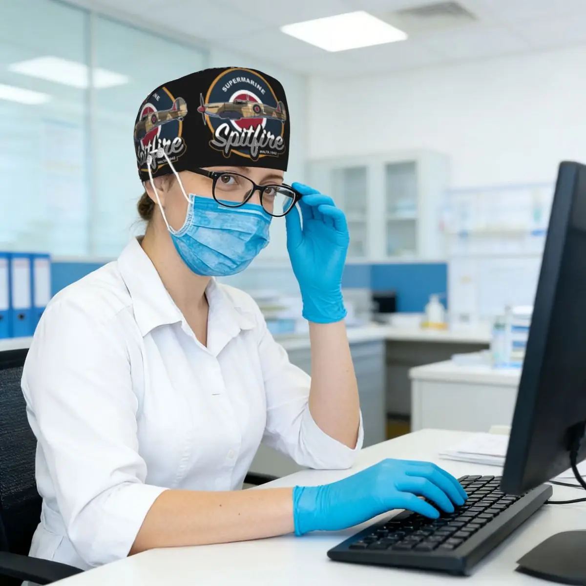 RAF Supermarine Spitfire Fighter Aircraft Plane Airplane Scrub Hat Doctor Working Surgical Cap Nursing Caps for Dentist