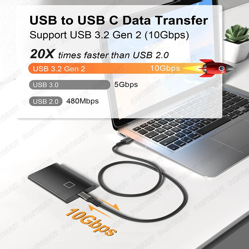 Kabel USB3.2 Gen2 10gbps typ A do USB C 3.2 przesyłanie danych kabel dysk twardy SSD USB C 3A PD60W szybkie ładowanie kabel do ładowania QC 3.0