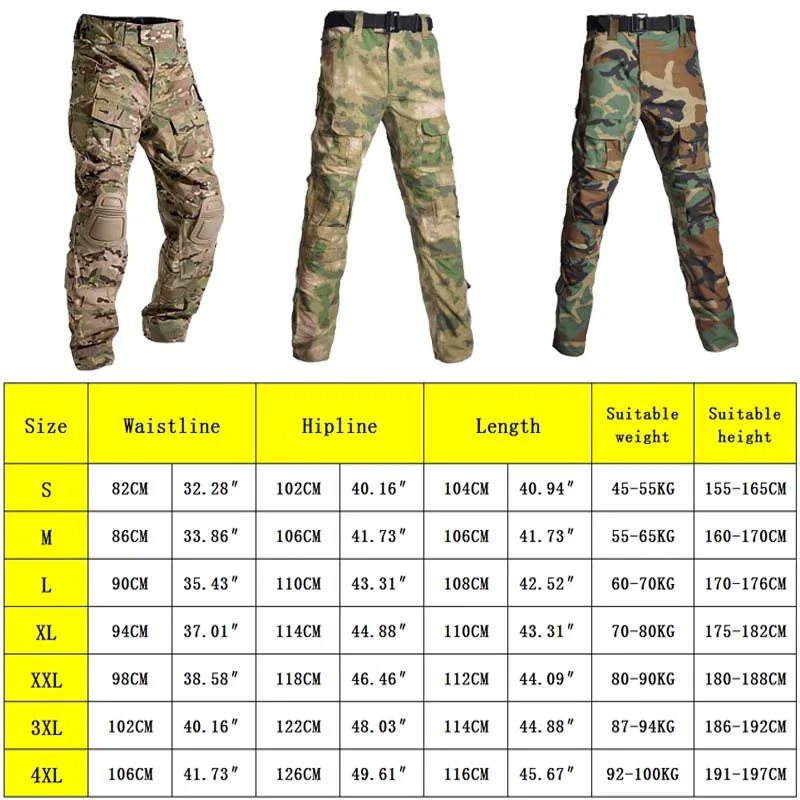 Pantalon tactique pour homme d'extérieur + protections, pantalon cargo tactique, pantalon de combat, entraînement, camping, camouflage multicam, trekking, vêtements de chasse