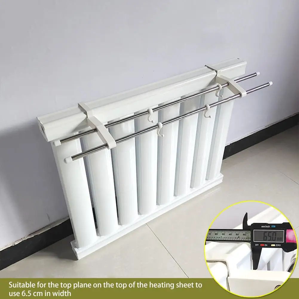 1x 60cm Length Radiator Towel Rail Double Pole Radiator Towel Rail With 4 Hooks Strong Wall-mounted Double-layer Drying Rack