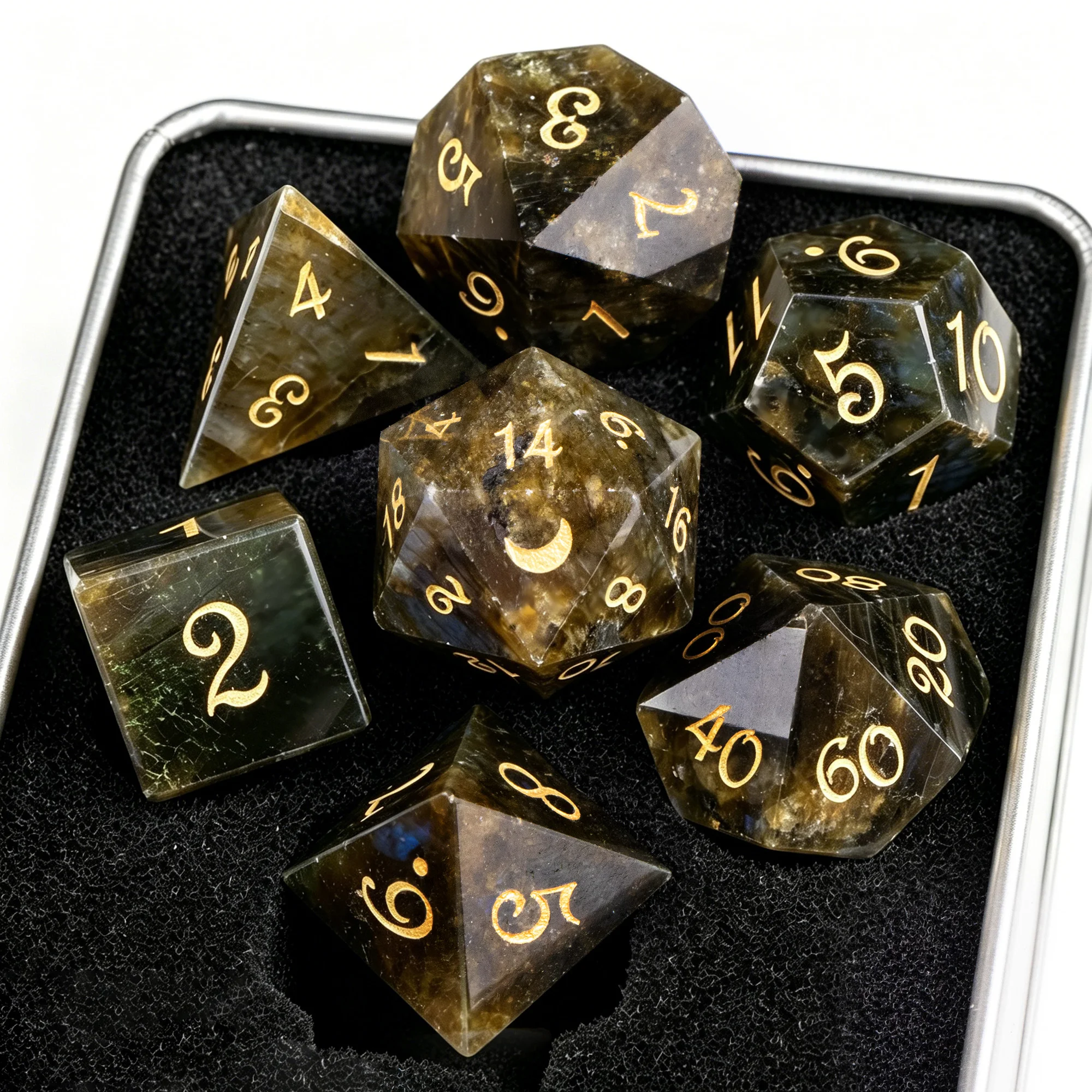 7 Pieces Gemstone Crystal Polyhedral Dice D4 D6 D8 D10 D12 D20, Random Design DND Dice Set for D&D, Tabletop Role Playing Games
