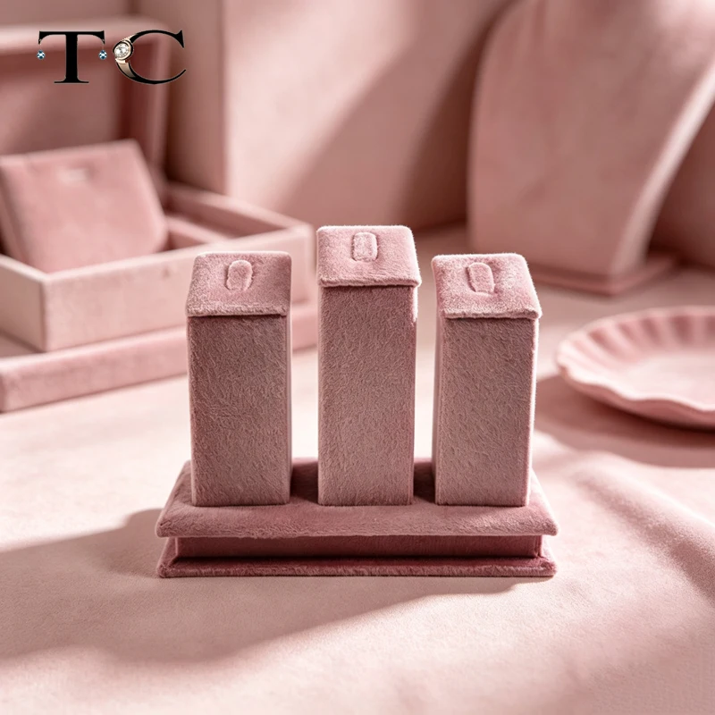 Jewelry Counter Window Jewelry Display Stand Pink Velvet Cloth Ring Necklace Display Props Image Decoration Jewelry Stand