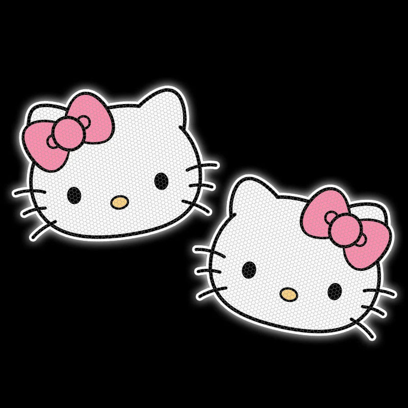 1 Pair Car Helmet Warning Decal Sanrio Hello Kitty Cartoon Reflective Sticker Cute Electric Vehicle Motorcycle Body Decoration