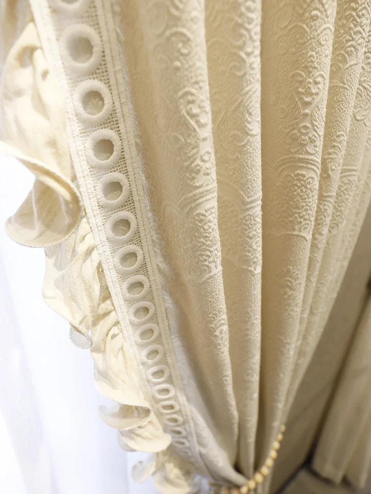 

French Luxury Curtain Embossed Jacquard Curtain Art Skin-friendly Living Room Gauze Curtain Semi-blackout Balcony Gauze Curtains