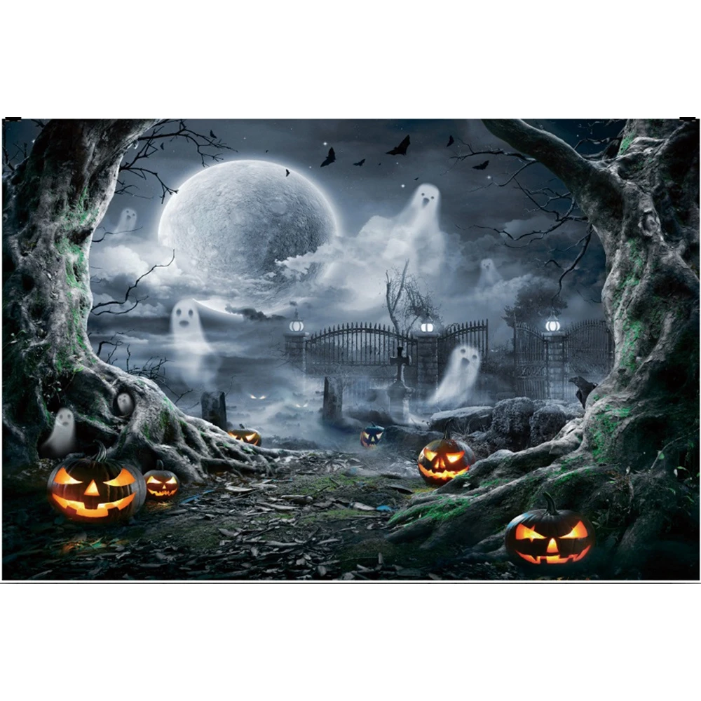 Halloween Night Photography Backdrop Gloomy Woods Graveyard Moon Horrible Cemetery Spooky Party Banner Background Photo Booth