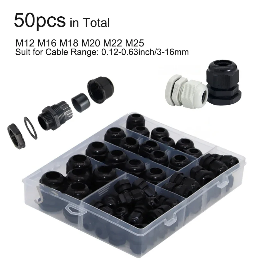 Nylon Cable Gland Waterproof Electric Wires PG11 PG13.5 PG9 PG16 M32 Connector Cord Joint Flat Balck Plastic Press Entry