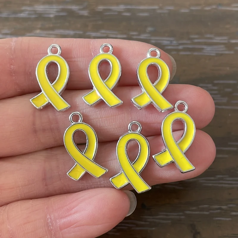 10PCS Yellow Ribbon Charm Zinc Alloy Endometriosis Awareness Pendant Charm for Bracelet Necklace Earrings Jewelry Making DIY