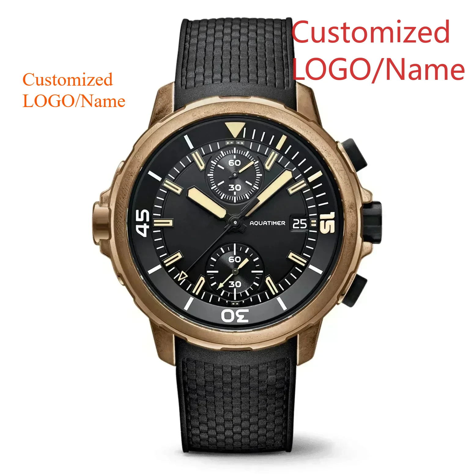 Aquatimer especial externo para hombre VK63 reloj cronógrafo de cuarzo bisel giratorio azul negro relojes de goma personalizados 44mm