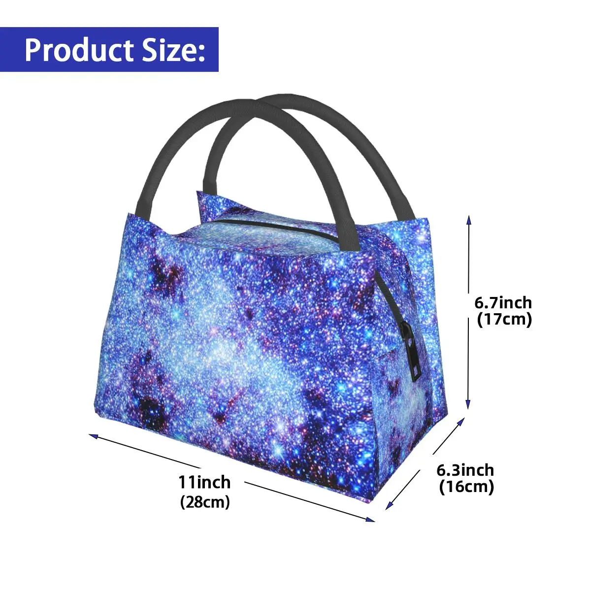 Galaxy Sparkle Stars Periwinkle Blue Insulated Lunch Bag for Women Bento Storage Food Boxes  Cooler Thermal Lunch Box Tote