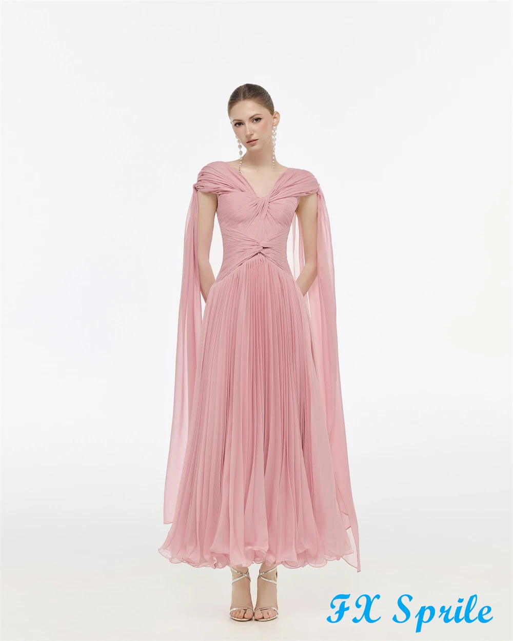 Customized  Classic Pink Chiffon Evening Dress Exquisite V-Neck Sleeveless Homecoming Dresses Fashion Special Occasion  image 6