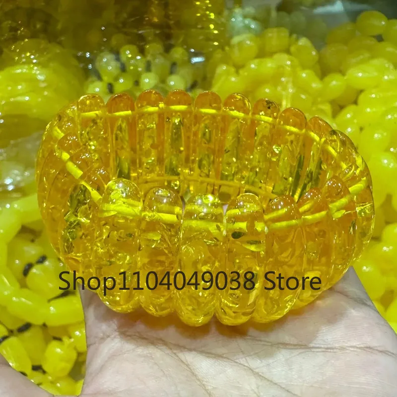 Natural Colorful Amber Bracelet Women Healing Gemstone Fine Jewelry Genuine Baltic Flower Ambers Square Beads Bracelets Bangles