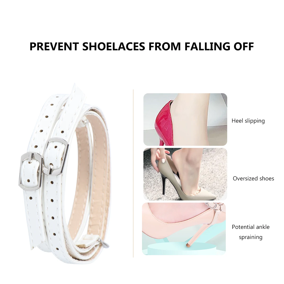 

Shoe Laces Anti-drop Shoelaces Elastic High Heel Straps Round White High-end Pu Detachable Band