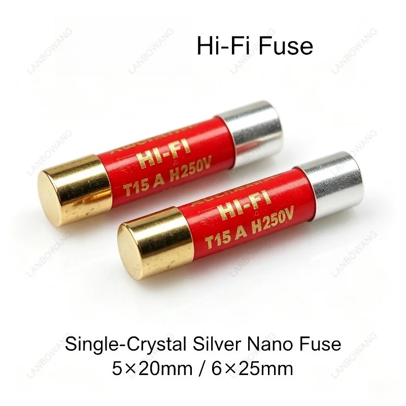 Audiophile Single Crystal Pure Silver Nano Fuse, Gold Plated Cap Hi-Fi Audio Fuse Tube 5x20mm for Sound System