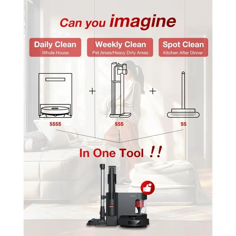 C12 Combo Cordless Stick Vacuum & Robot & Mopping, All-in-one Cleaning Combot, with Dual Auto Self-Emptying