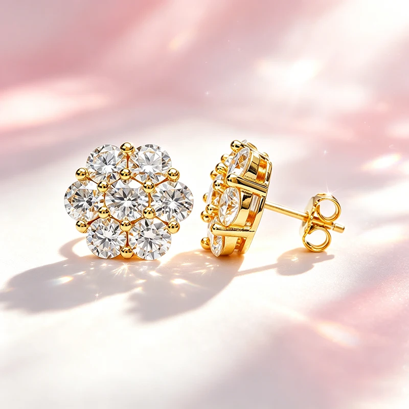 Flower Moissanite Earrings D Color VVS1 1.4 Carat Studs S925 Sterling Silver Ladies Party Engagement Boutique Jewelry Gift