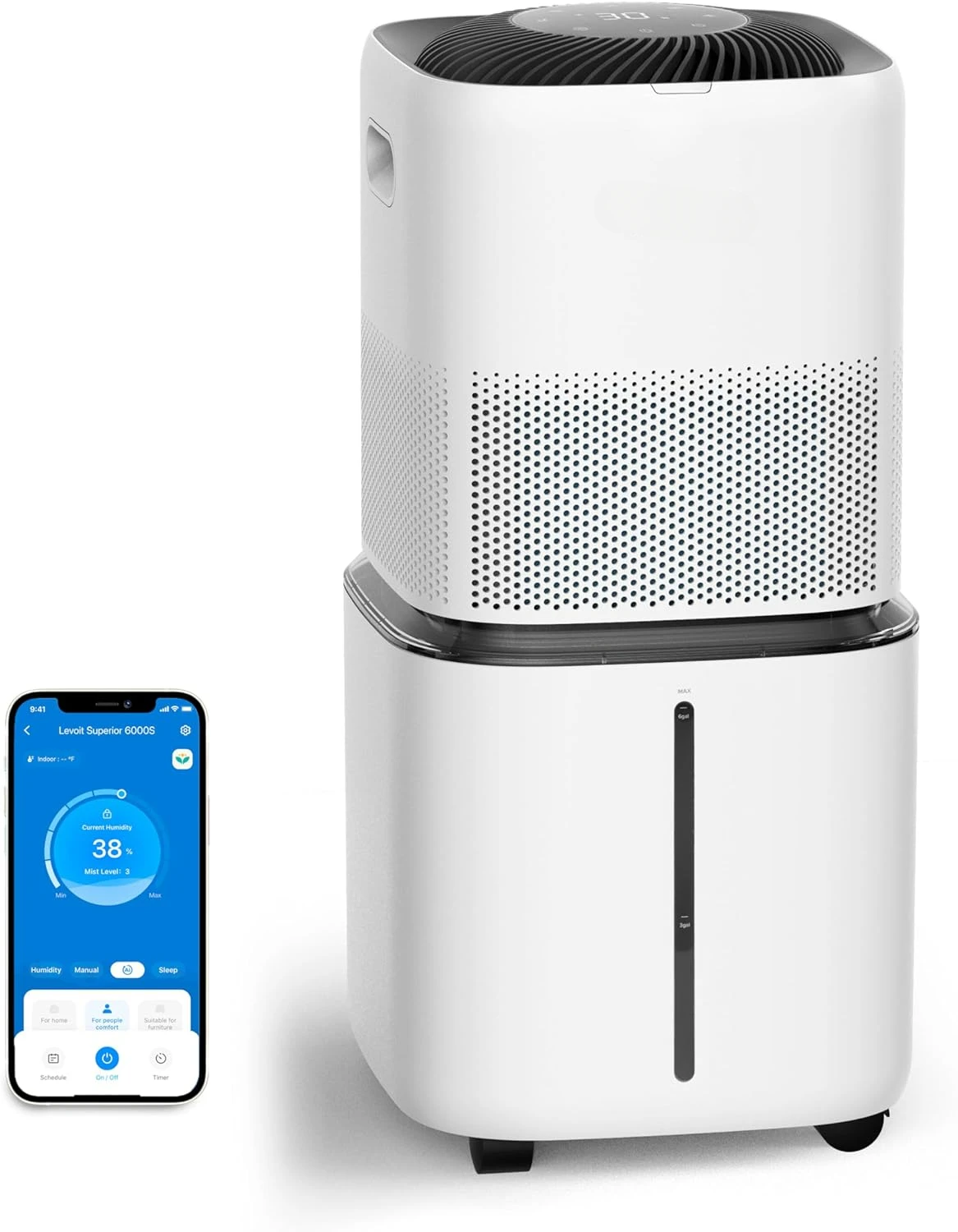 

Superior 6000S Smart Evaporative Humidifiers for Home Whole House Up To 3000ft², 6 Gal, Last 72-Hour, Premium Filter, Dry Mode