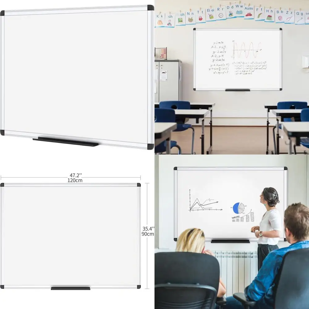 Lavagna magnetica cancellabile a secco con cornice in alluminio, 48 x 36