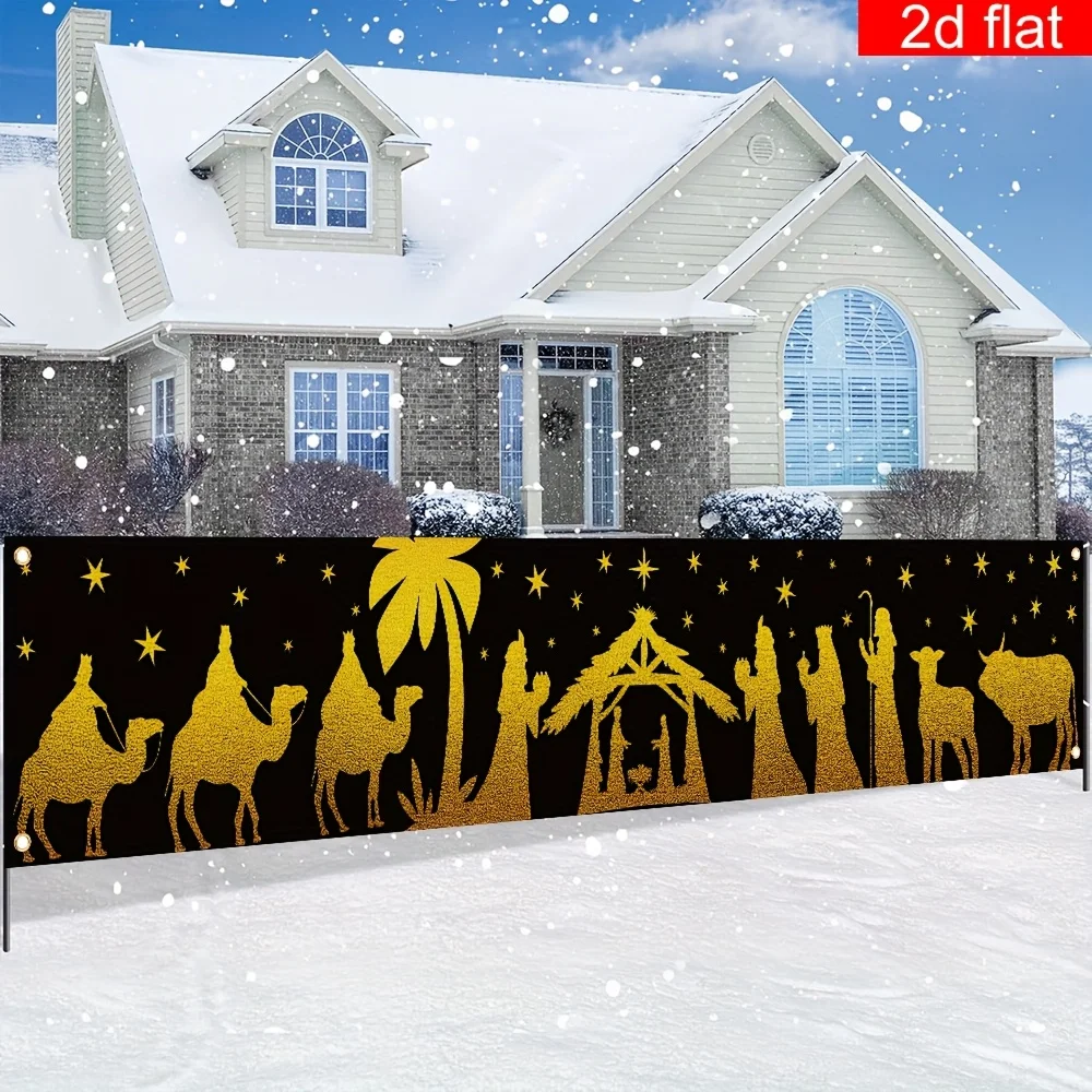 1pc 2D Flat Christmas Yard Banner, Three Kings Nativity Pattern, Indoor Outdoor Garden Porch Lawn Holiday Decor