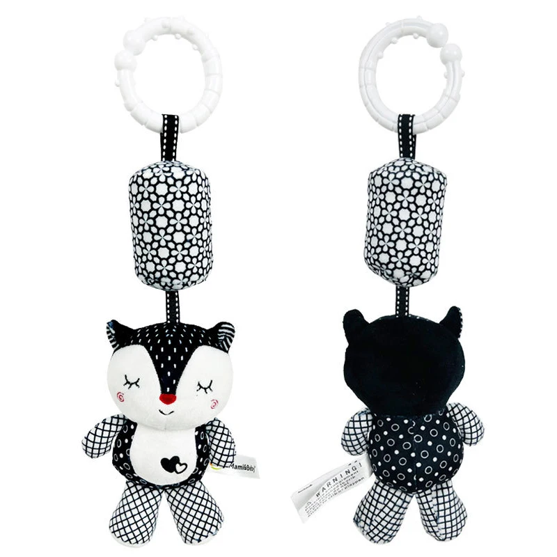 블랙 화이트 플러시 인형 아기 딸랑이 유모차 침대 걸이 벨 시각적 잡기 능력 훈련 장난감 신생아 선물 유아용