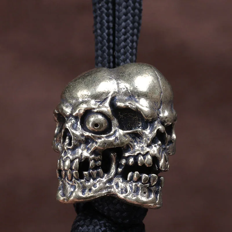 Double Sided Skull Head Brass Knife Bead EDC Outdoor DIY Paracord Accessories Woven Lanyard Pendant Jewelry Punk Bracelet Charms