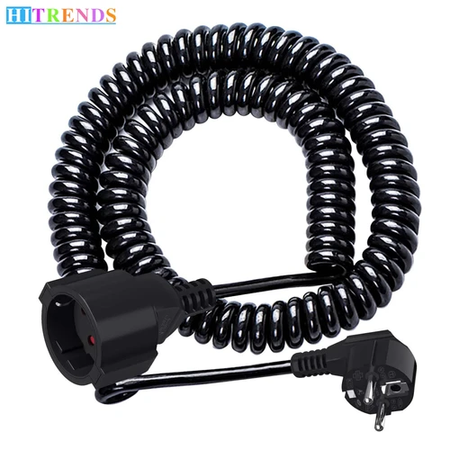 2/3/5/8/10m UE enchufe macho de 2 pines a cable de extensión hembra con cable de resorte telescópico de PVC negro 13A 220V-250V