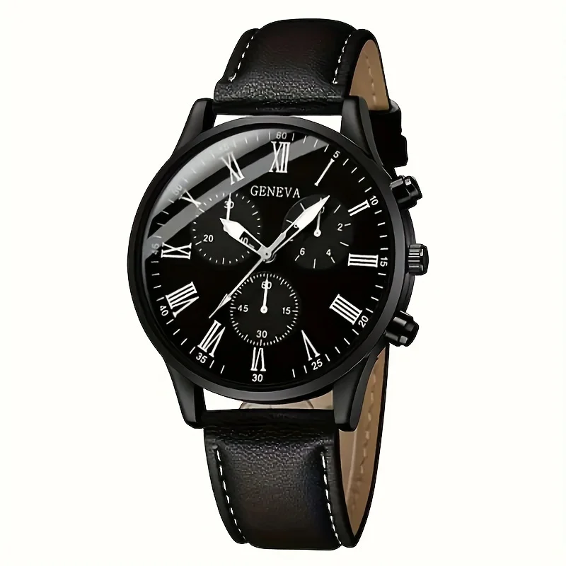 

Man Wrist Watch with Black Round Alloy Case, PU Leather Band, Elegant Analog Display with Non-rechargeable Battery - Set of 1