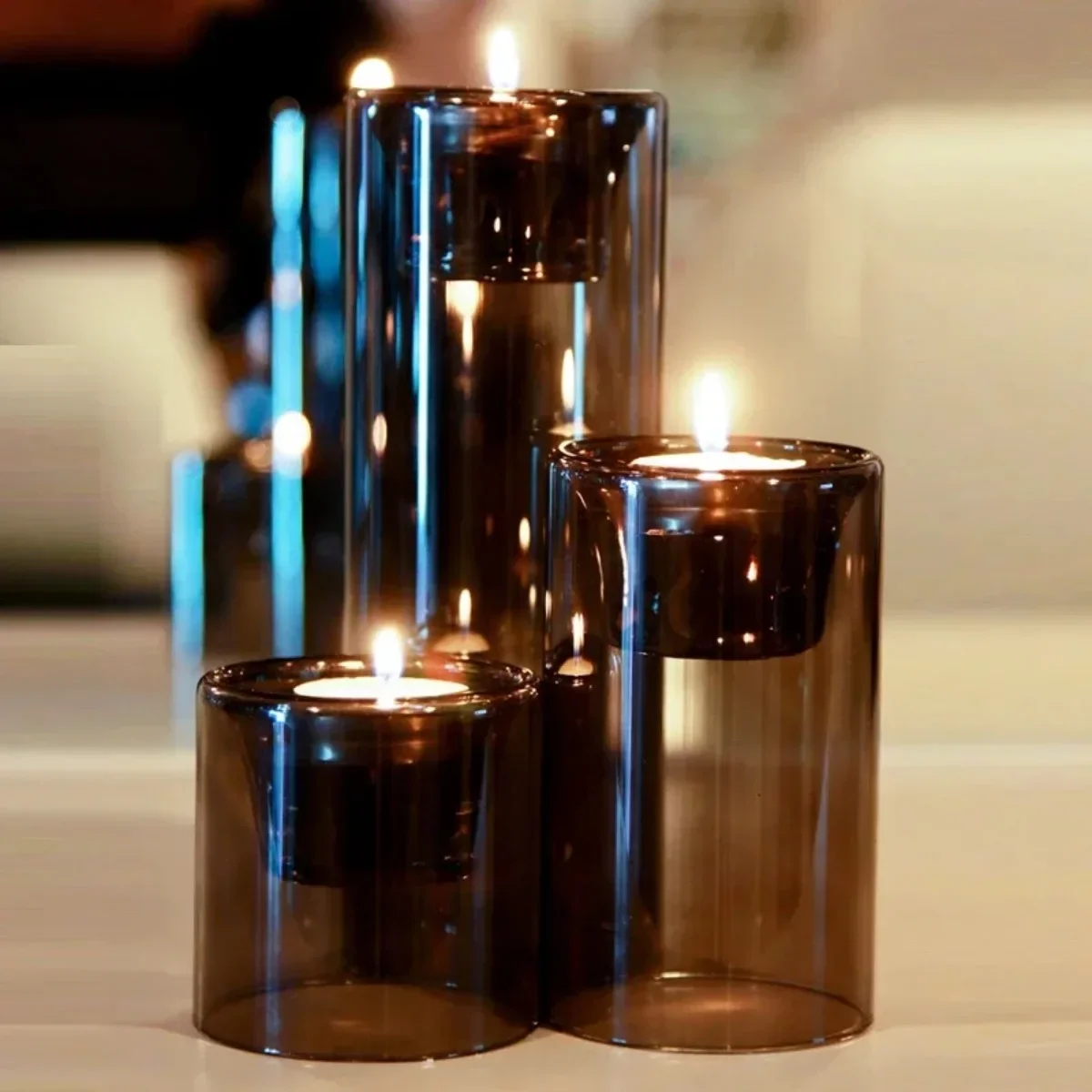 3Pcs/set Black Transparent Candle Holder Nordic Glass Romantic Modern Candle Holder Wedding Table Mesa Home Decor Candlestick