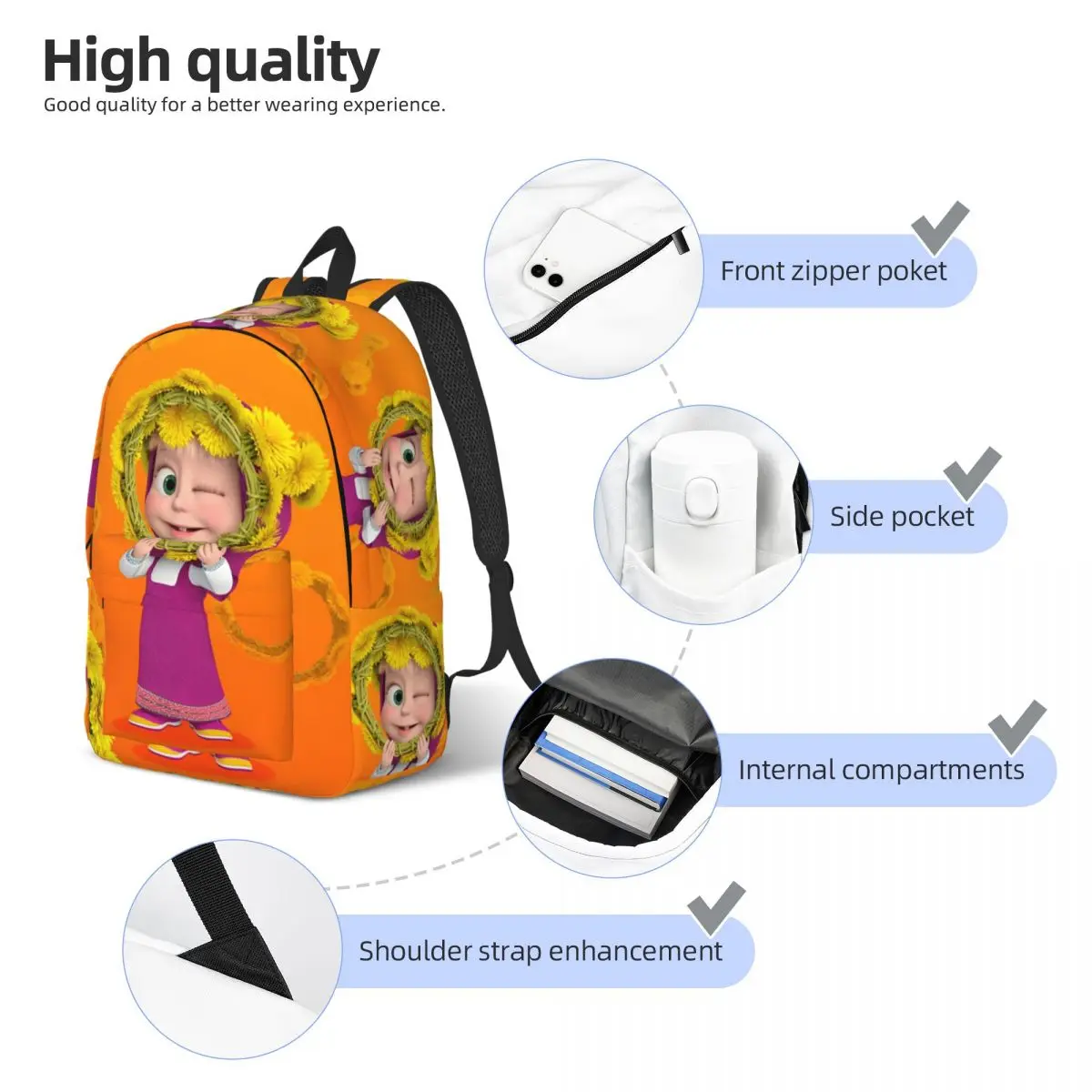 Bonito m-masha e urso mochila colorida primária do ensino médio estudante bookbag adolescentes mochila durável