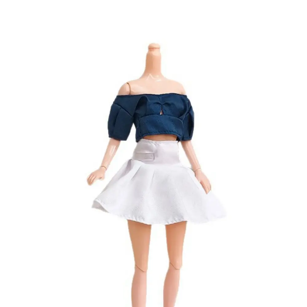 Fashion 1/6 BJD Shoes Jeans Dress Accessories Multistyles PU Leather Versatile Vintage Boots Pleated Skirt Tops Set