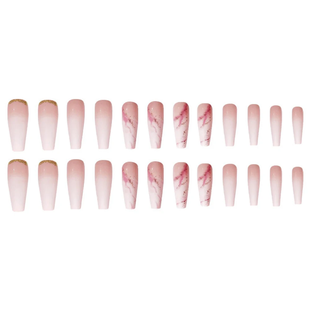 

24 Pcs Full Cover Nail Tips Plastic Long False Nails Stickers Party Birthday Holiday Manicure Fake Nail Decorations Durable