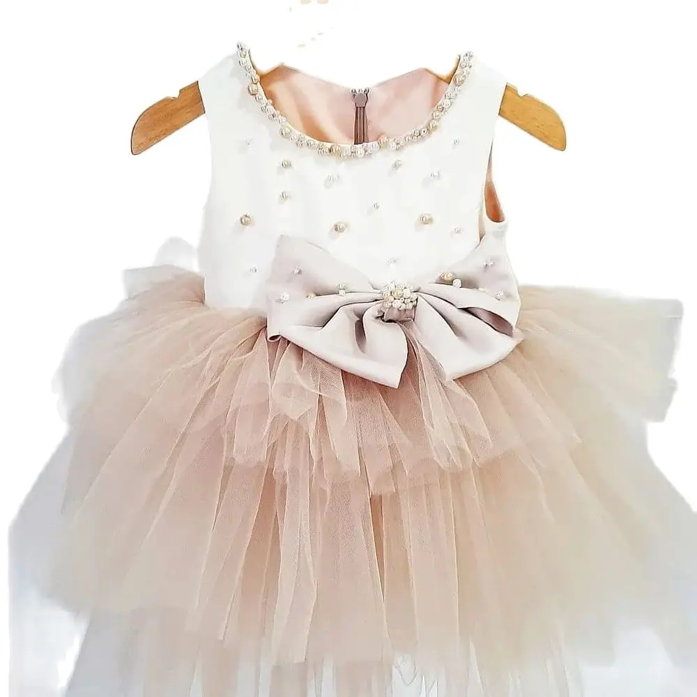 Puffy Sweet Girl Princess Dress Pearls Satin Bow Girl Party Dresses Unicorn Girl Birthday Dress robe de princesse fille