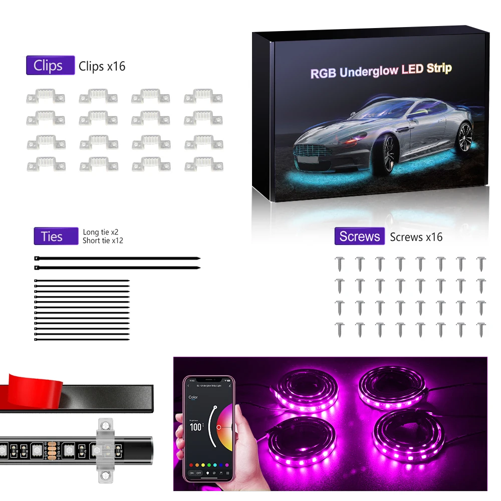 RGB Auto Underglow Streifen Lichter mit App Steuerung Wasserdichte Streifen Lichter für Warenkorb Boot Dekoration LED Außen Lichter Streifen DC12V – Detail 9