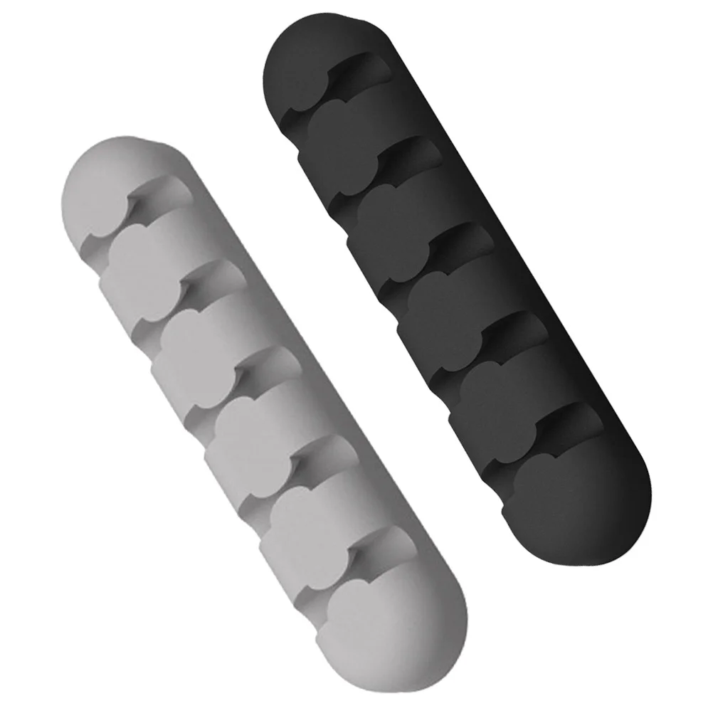 2Pcs Data Line Organizer Self Adhesive Cable Management Silicone 5 Slots Cable Holder for Office Home Desktop Wire Organizer