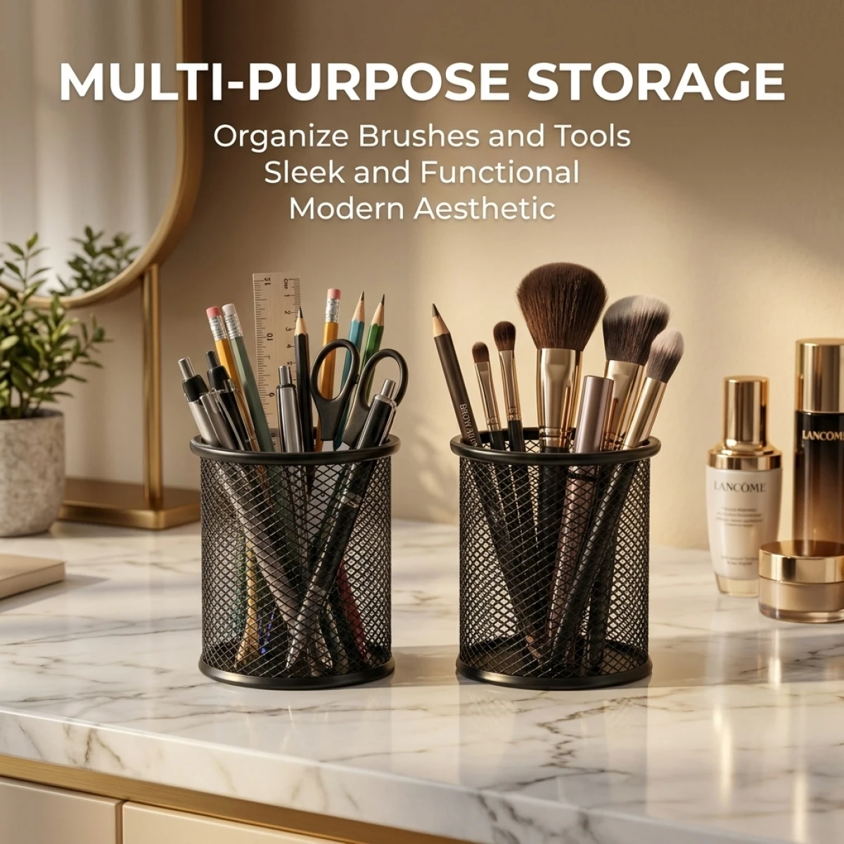 Versatile Metal Mesh Pen Holder-Large Capacity Storage for Pencils,Markers,Desk Accessories–Office Must-Have.