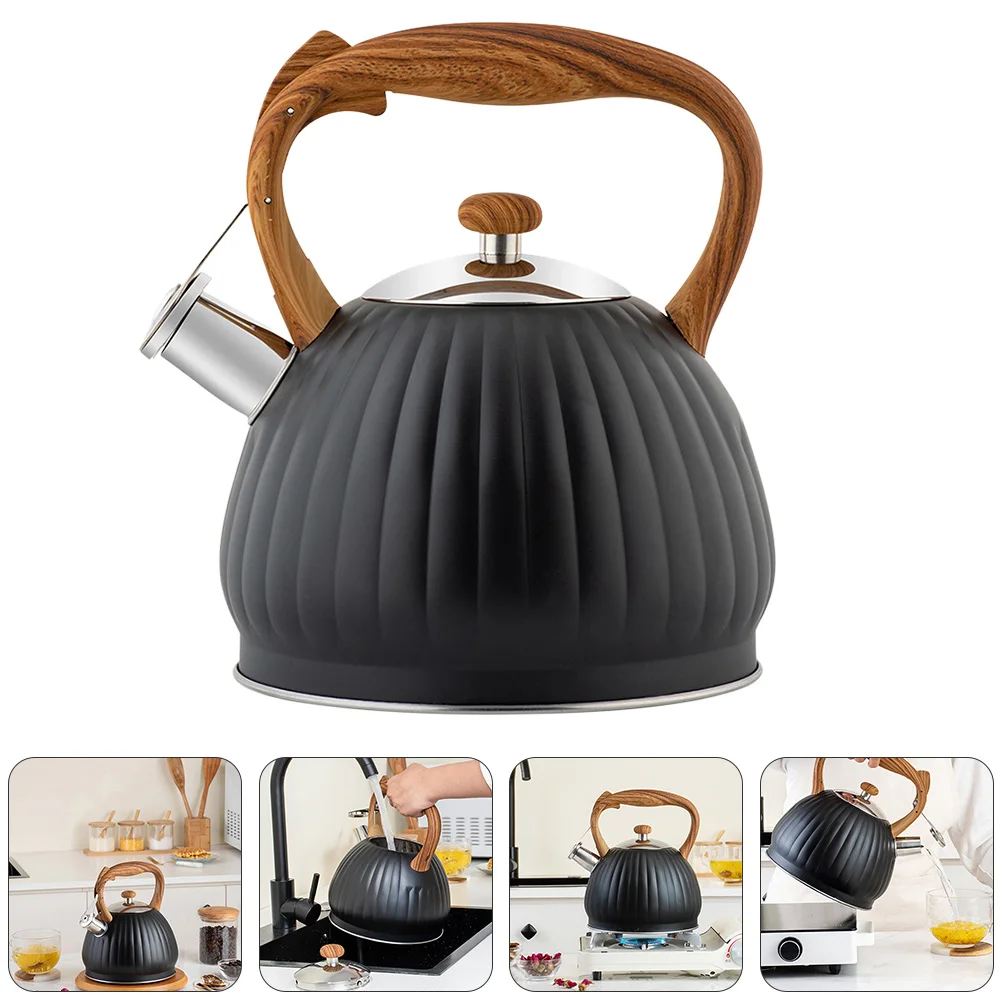 

3.5L Stainless Steel Whistle Teapot Boiling Kettle Kitchenware Wooden Handles Pumpkin Pattern Kettle Induction Whistling Teapot