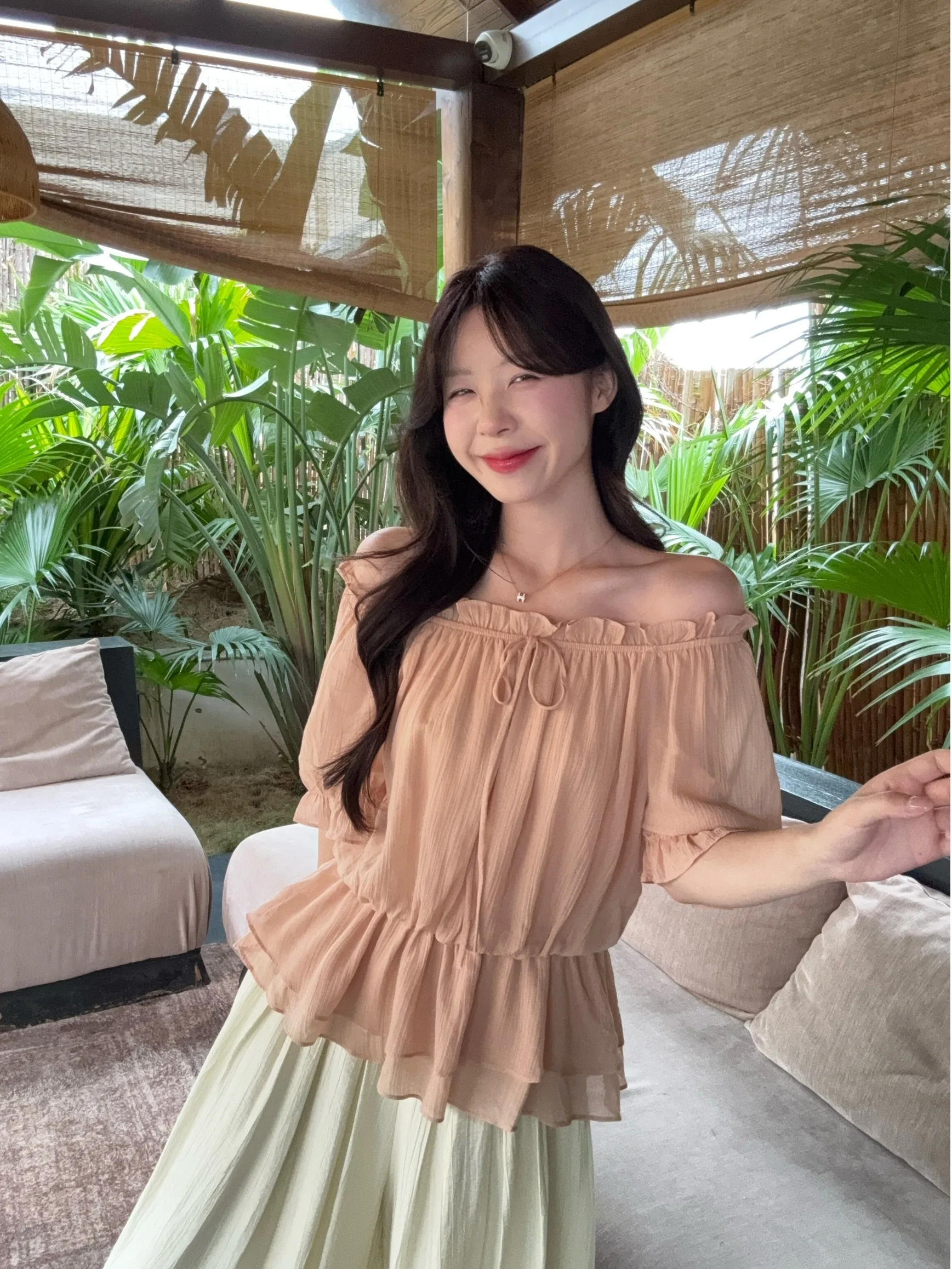 

Sweet Shoulder Bared Short Sleeve Shirt plus Size Slimming Waist Design Two Ways to Wear Summer New Style Commute Korean Style
