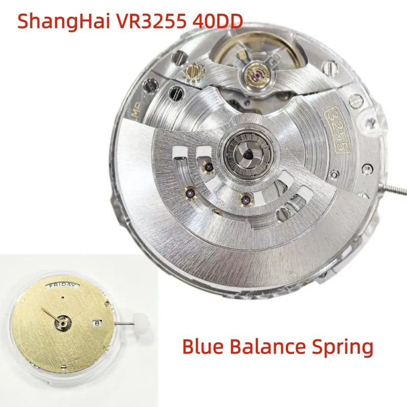 Watch Movement Shanghai 3255 40DD Double Calendar Date Blue Balance Spring Automatic Movement 12 O'clock Week 3 O'clock Date