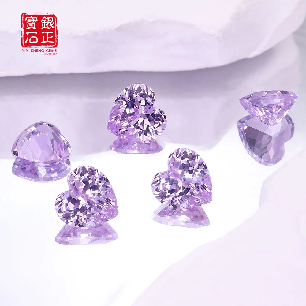 Lab Grown Kunzite Synthetic Heart Shape Loose Purple Yttrium Aluminium Cultivate YAG Beads For Making Jewelry Stone Necklace