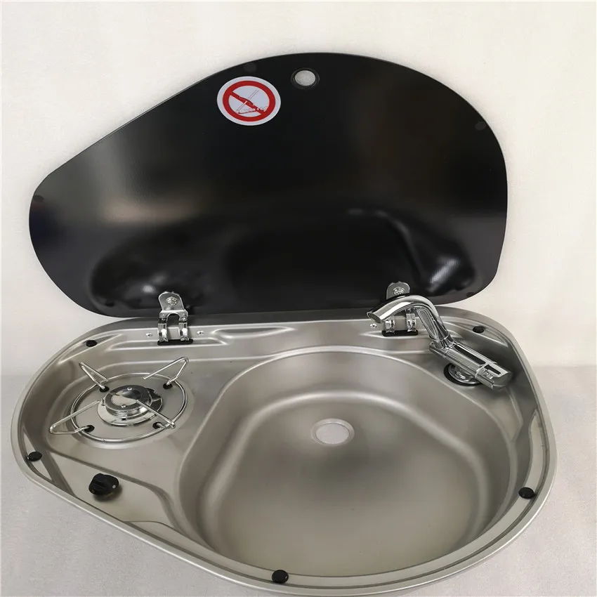 1 Burner Gas Stove Hob Sink Combo with Tempered Glass 1*1.35KW 525*425*150mm GR-600R Boat Caravan RV