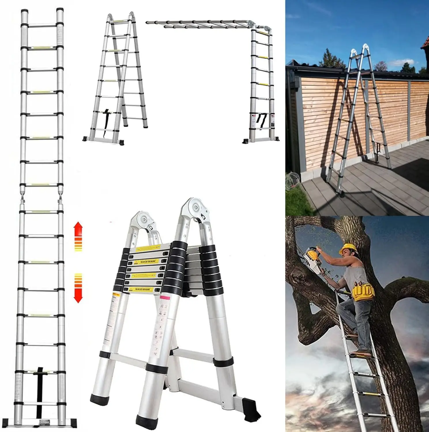5M Teleskopleiter Ausziehbare Leiter Aluleiter Ausziehleiter Anlegeleiter 16 Stufen Mehrzweckleiter 150kg Tragfähigkeit