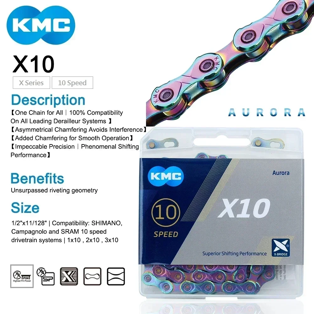 

KMC Aurora Bicycle Chain X10 X11 X12 Road MTB Bike Chains 10/11/12 Speed Mountain Bike Chain for Shimano SRAM Cycling Parts