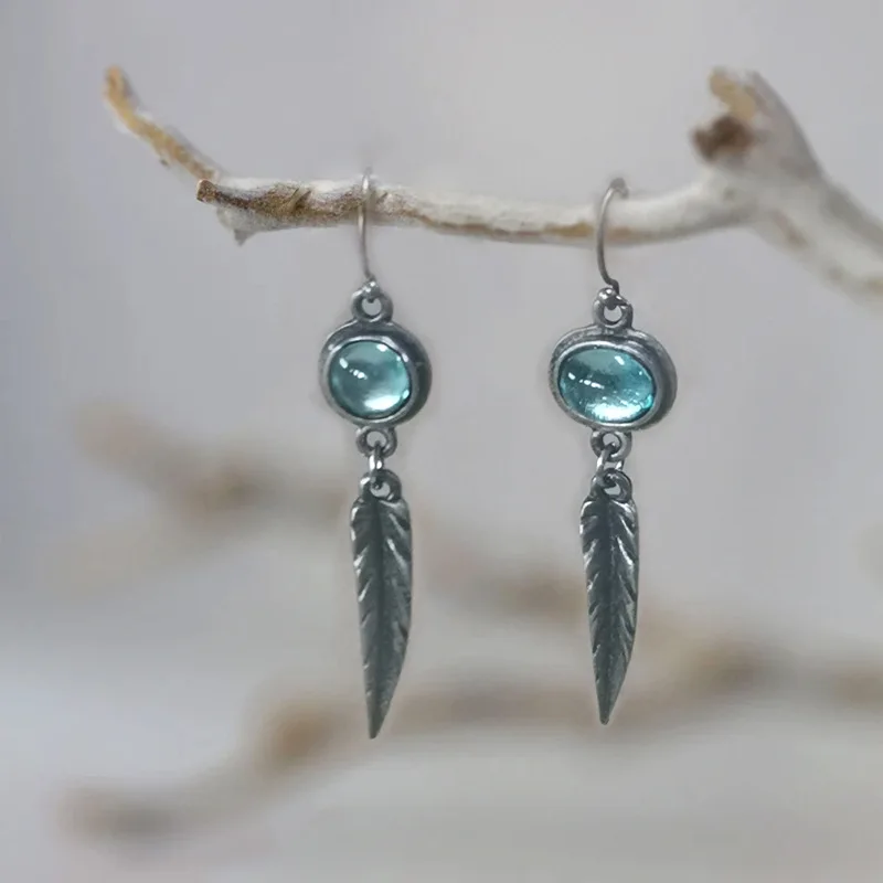 Vintage Fashion Blue Gemstone Geometric Pendant Earrings 2023 New Dual Color Circular Pendant Women\'s Earrings