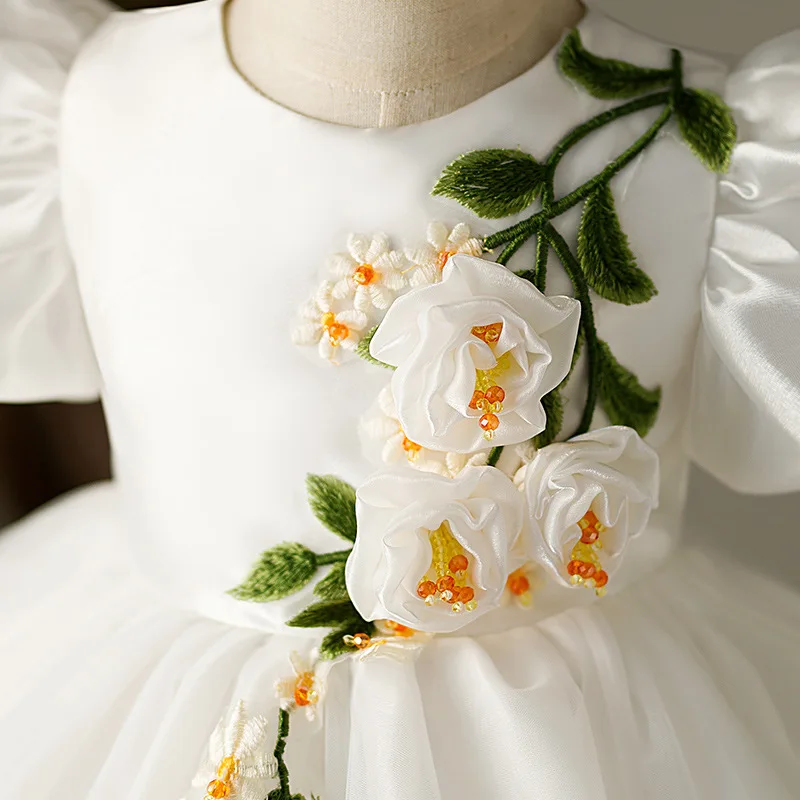 Vestido elegante de flores blancas para niña, vestido Formal de lujo para bautizo, vestido de baile de primera comunión, 1 a 14 años, 2023