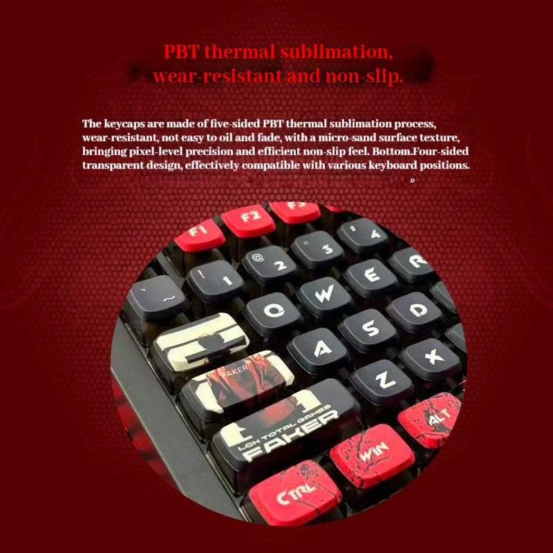 Faker Great Demon King Keycaps Four Sides Transparent LoL Thermally Sublimated Pbt Material Mechanical Keyboard Pudding Keycaps view 2