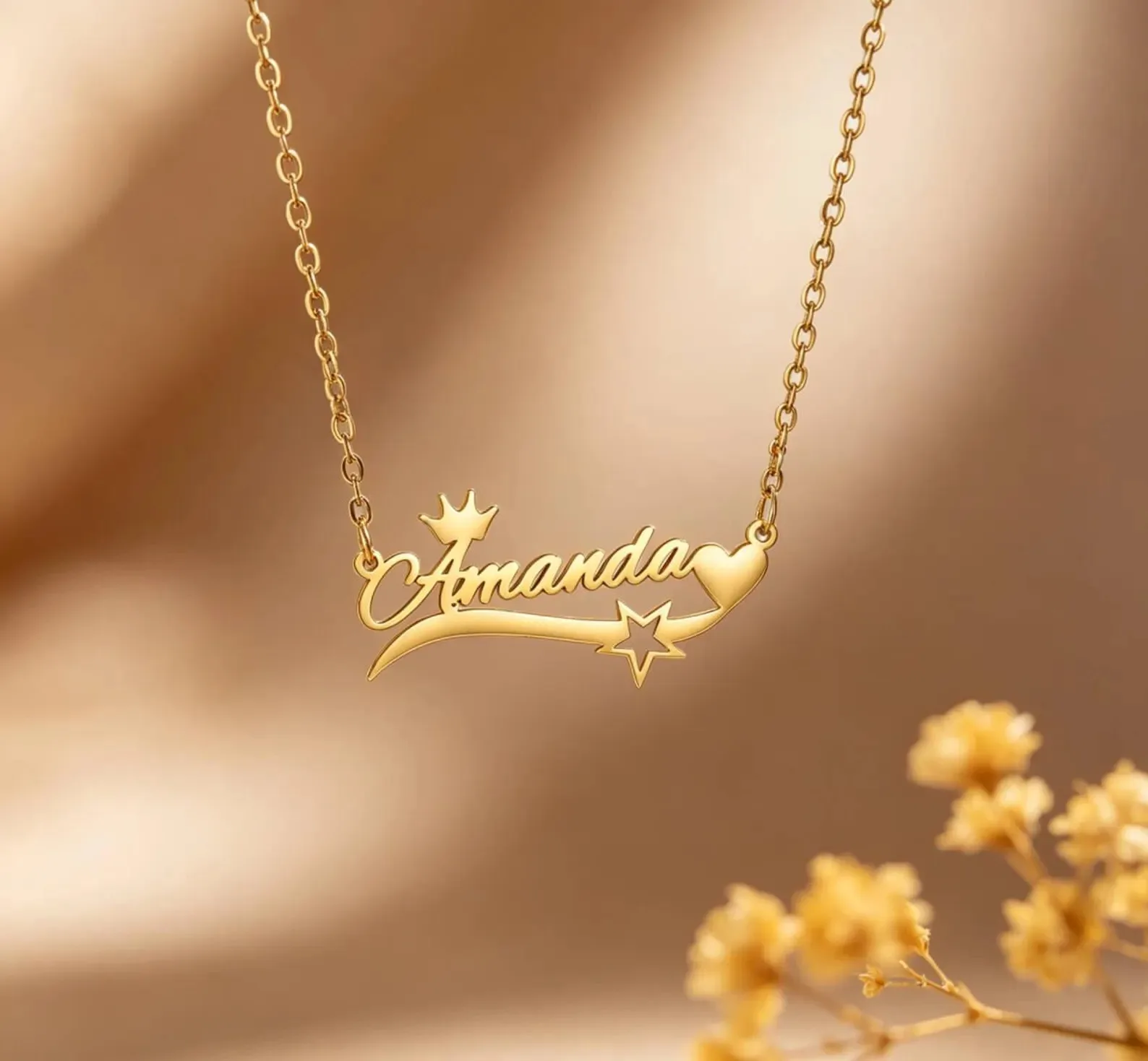 Personalized Crown Star Heart Custom Name Necklace Cursive Script Name Pendant Customized Birthday Gift Jewelry for Her