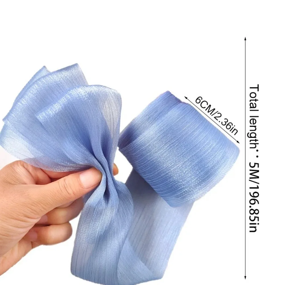 Nouveau ruban plissé en mousseline de soie de 5 m, largeur 6 cm, pour nœuds DIY, emballage cadeau, accessoires pour cheveux et bouquets