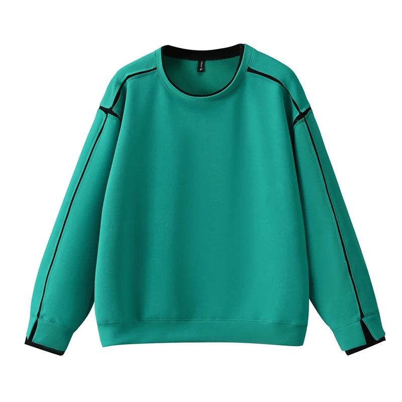 New Arrivals for Spring  Autumn Street Style Plus Size Men Color-Block Crewneck Long-Sleeve Loose Fake Two-Piece Top170kg10XL