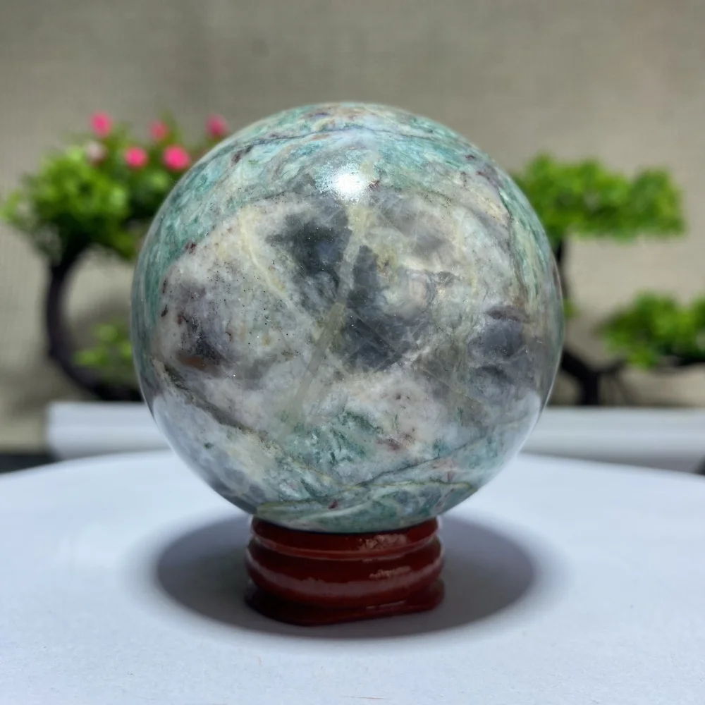 

Natural Crystal Green Agate Ball Mineral Specimen Gemstones Sphere Energy Healing Chakra Quartz Home Decoration Gift Stones