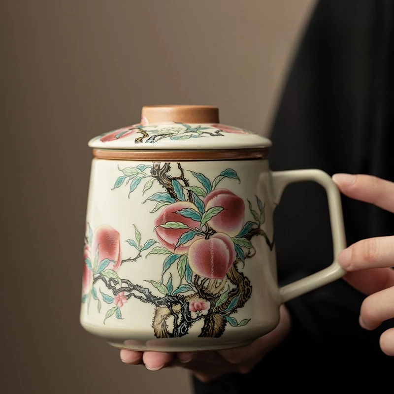 

Ru Kiln Nine Peach Офисная кружка Чайная заварочная чашка Керамический чайный сервиз с треснутой глазурью для домашнего использования