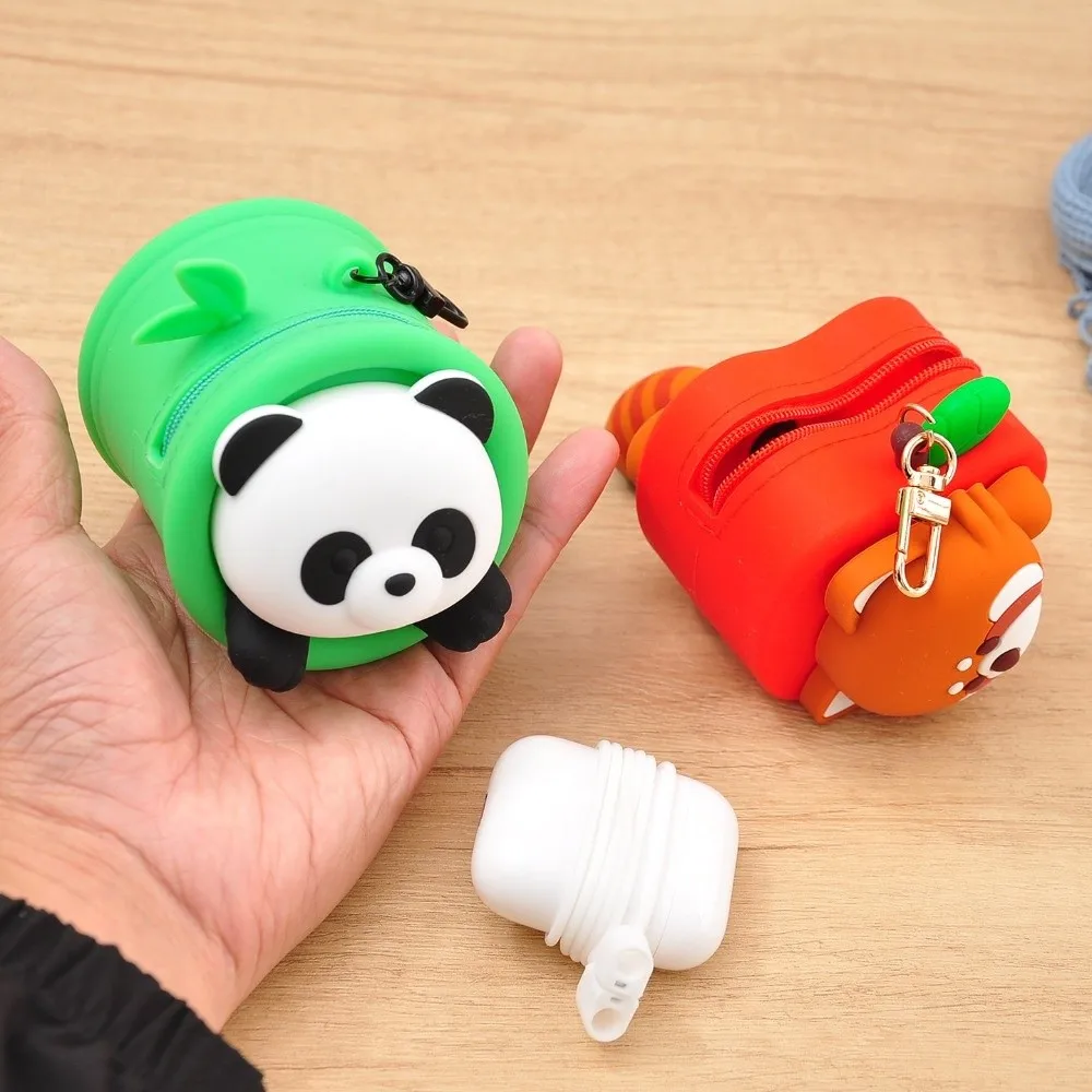 

Creative Bamboo Panda Keychain Wallet Zipper Red Panda Coin Purse Portable Soft Silicone Earphone Bag Bag Pendant